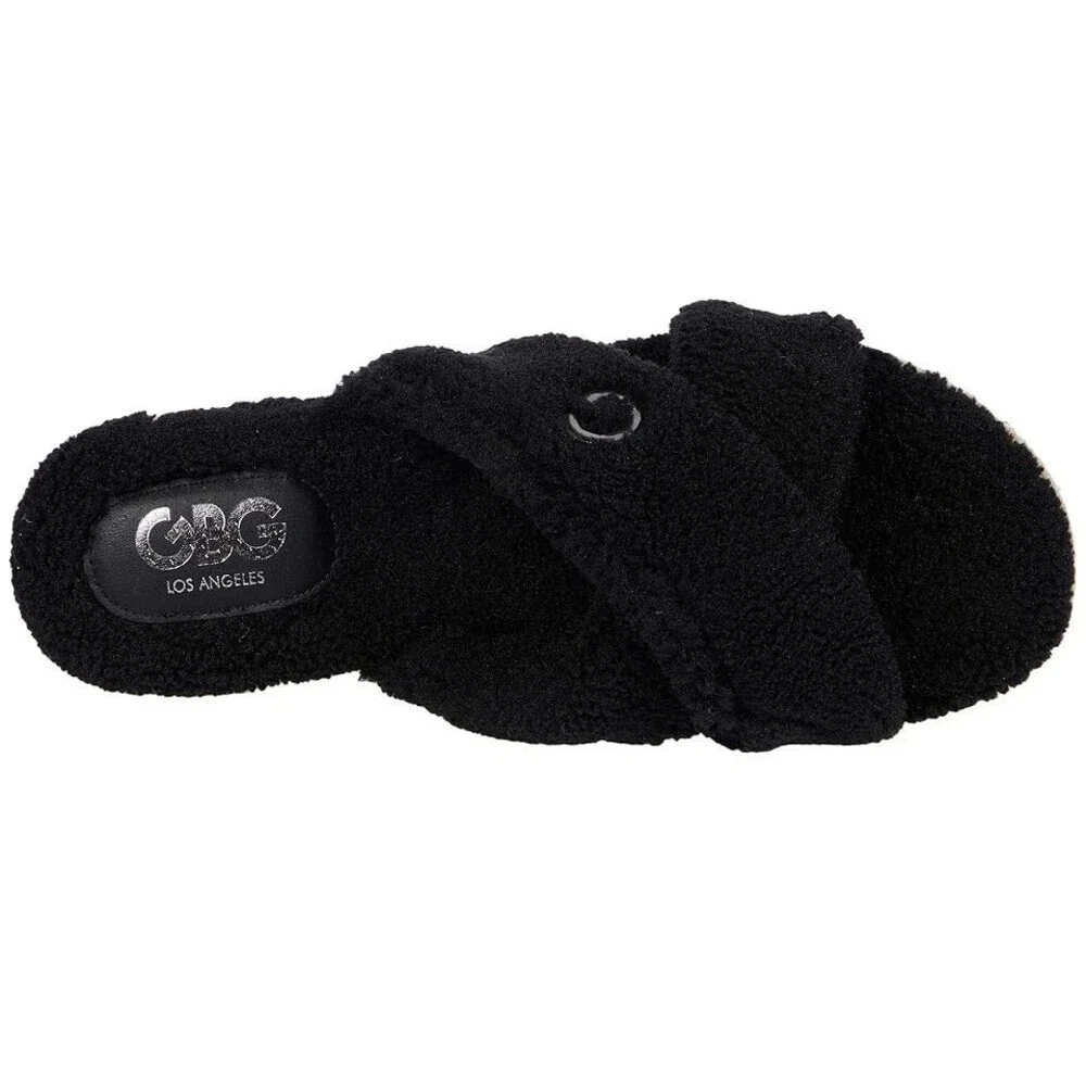 GBG Los Angeles Daphne Sandals Women's Black Faux Fur Slip On Slide JOBB2000